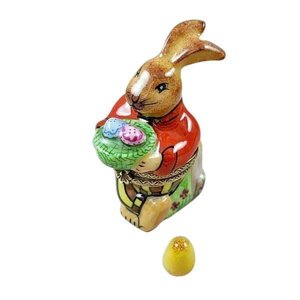 Brown Easter Rabbit with Removable Egg by Rochard, an authentic French Limoges box from Limoges Boutique