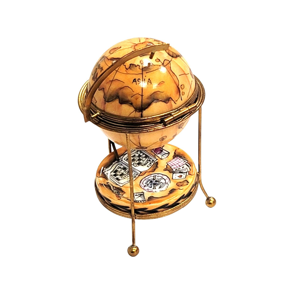 Brown Globe Bar W Wine Crossword Limoges Box Figurine, view 3