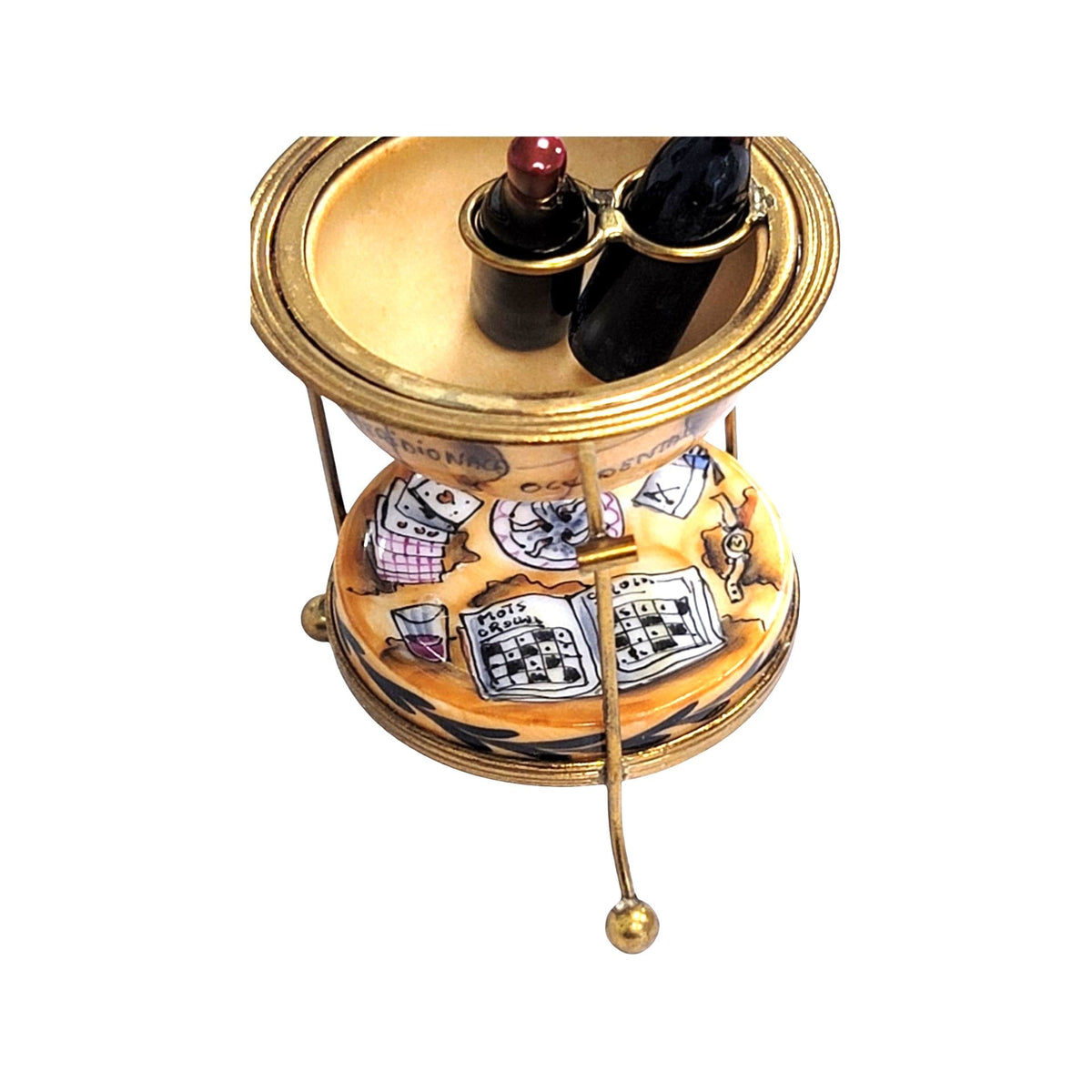 Brown Globe Bar W Wine Crossword Limoges Box Figurine, view 4