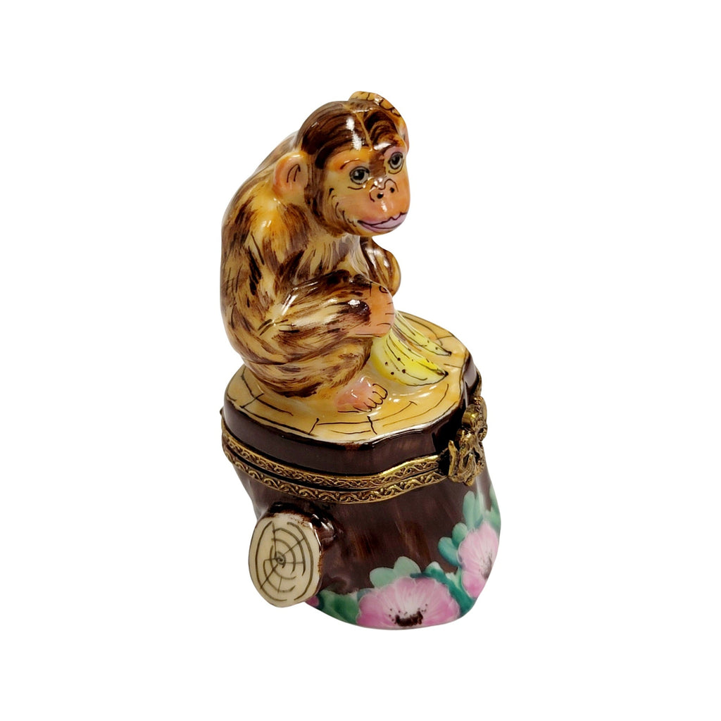 Brown Monkey on Stump Limoges Box, view 4