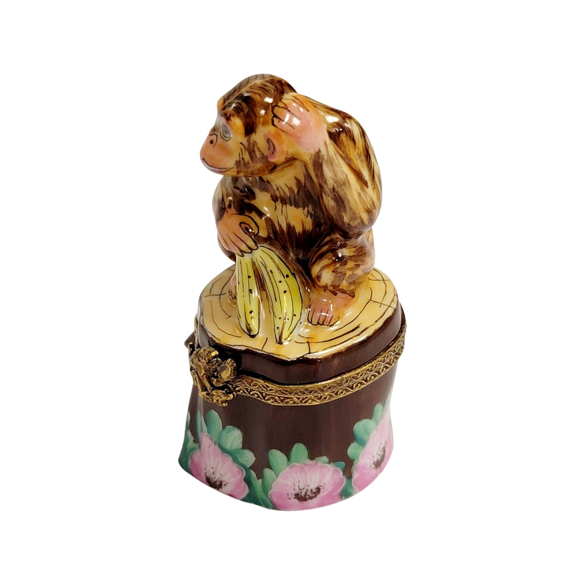Brown Monkey on Stump Limoges Box, view 5
