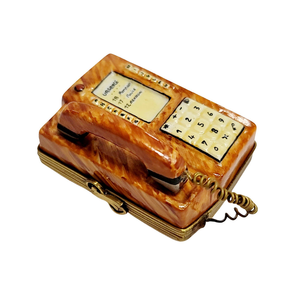 Brown Phone Telephone Limoges Box Figurine Limoges, a hand-painted Limoges porcelain gift