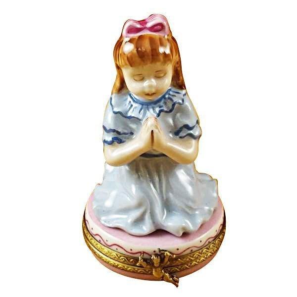 Brunette Girl Praying Limoges Box for Faithful Collectors, a hand-painted Limoges porcelain gift