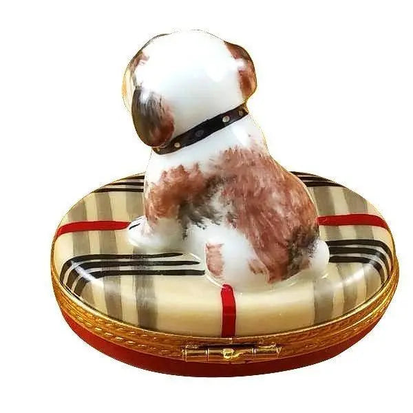 Bulldog on Plaid Rug Limoges Box, view 3