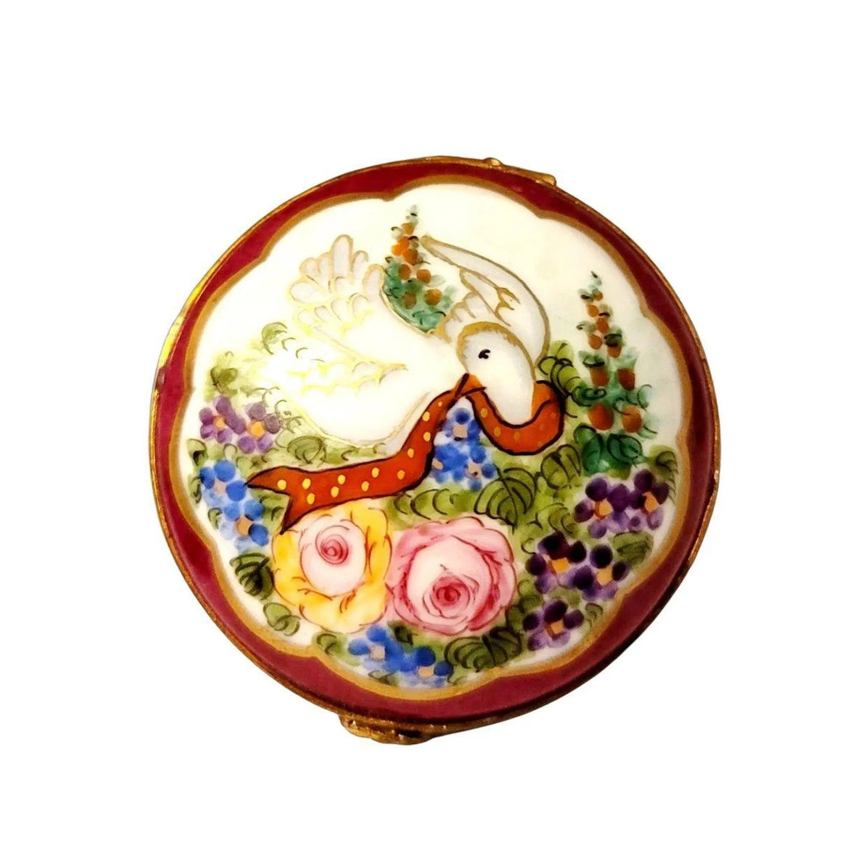 Burgandy Round w Dove Limoges Box Figurine Collectible, view 4