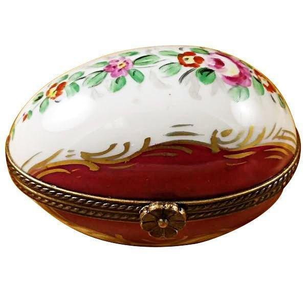 Burgundy Egg with Flowers Limoges Box, a hand-painted Limoges porcelain gift