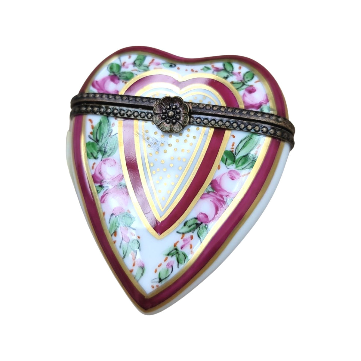 Burgundy Heart Limoges Porcelain Art Object, a hand-painted Limoges porcelain gift