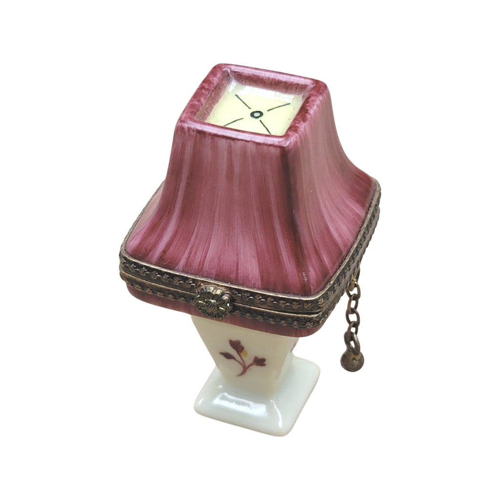 Burgundy Table Lamp Lightbulb Limoges Box Figurine, a hand-painted Limoges porcelain gift