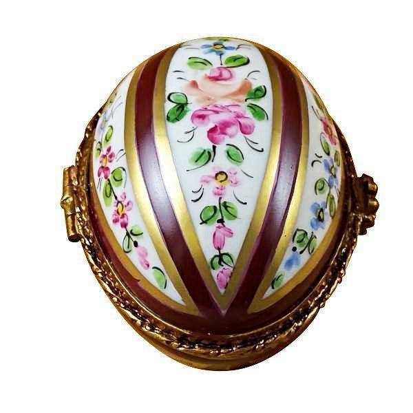 Artisan-painted Burgundy Striped Egg Limoges box from France, a cherished collectible