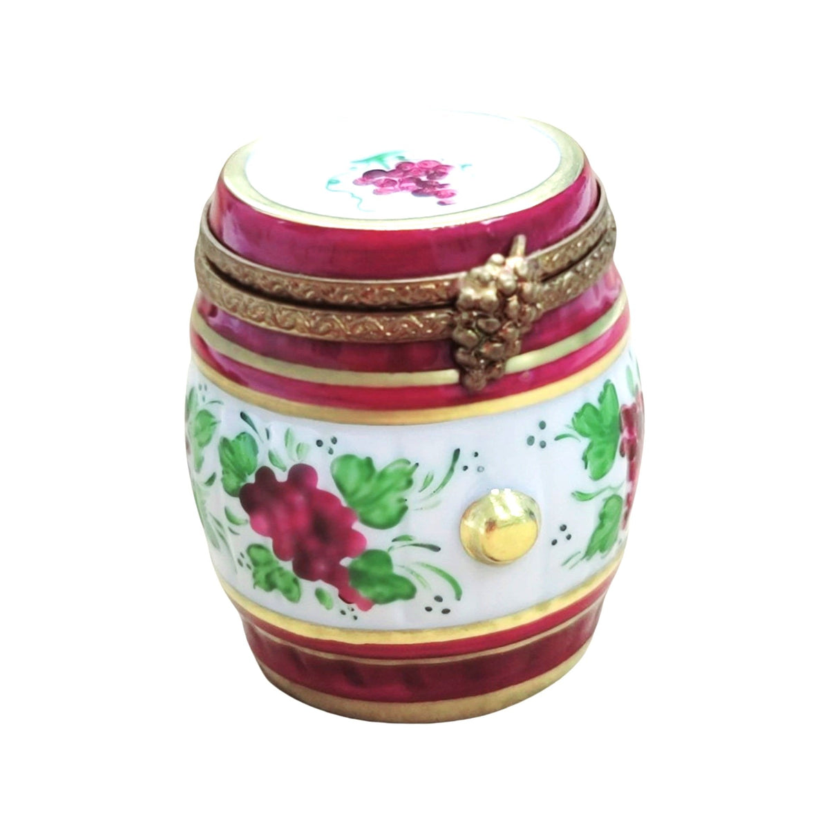 Burgandy Wine Barrel Limoges Box Figurine, a hand-painted Limoges porcelain gift