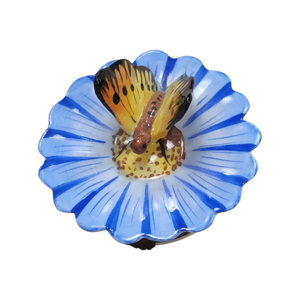 Butterfly on Flower Limoges Porcelain Box for Nature Lovers, a hand-painted Limoges porcelain gift