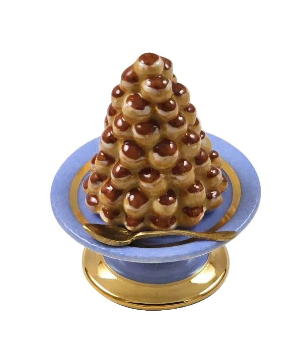 Croquembouche French Pastry Puffs Cake, a hand-painted Limoges porcelain gift