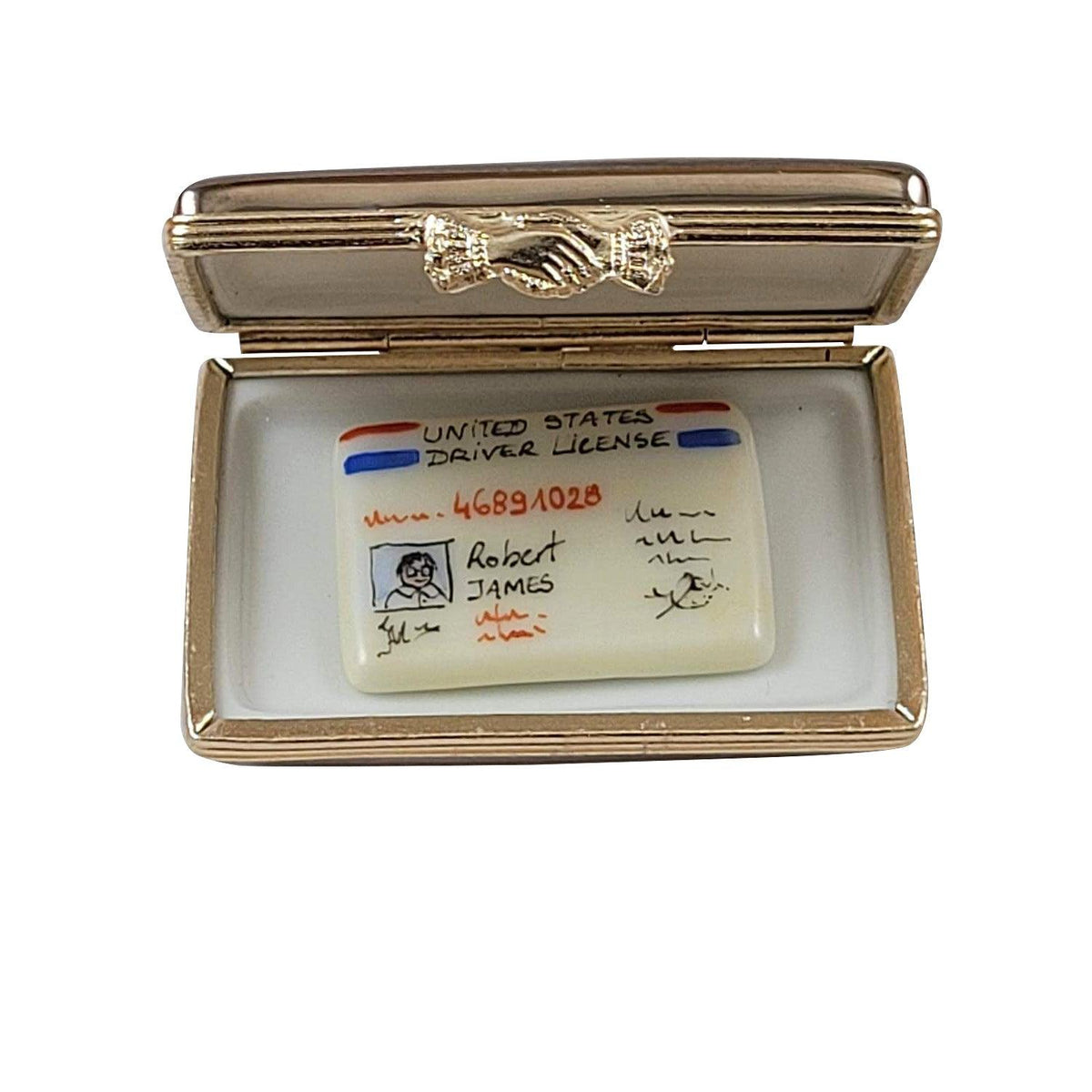 Treasured French collectible: California License Plate with Drivers License Limoges box, painted by hand