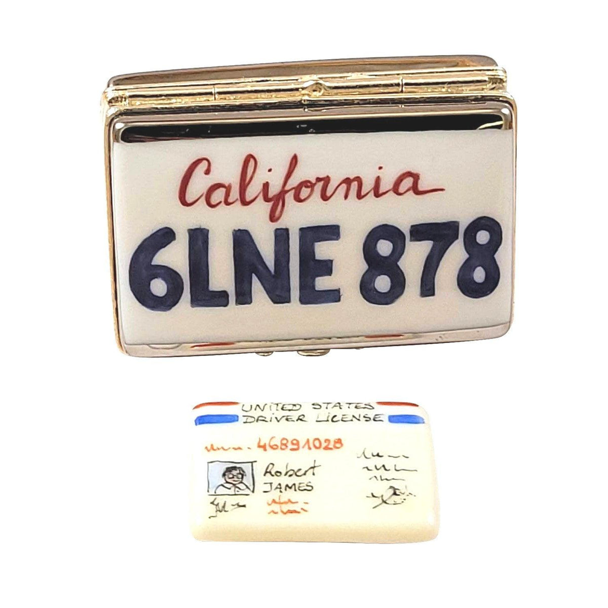 California License Plate with Drivers License Limoges Box, a hand-painted Limoges porcelain gift