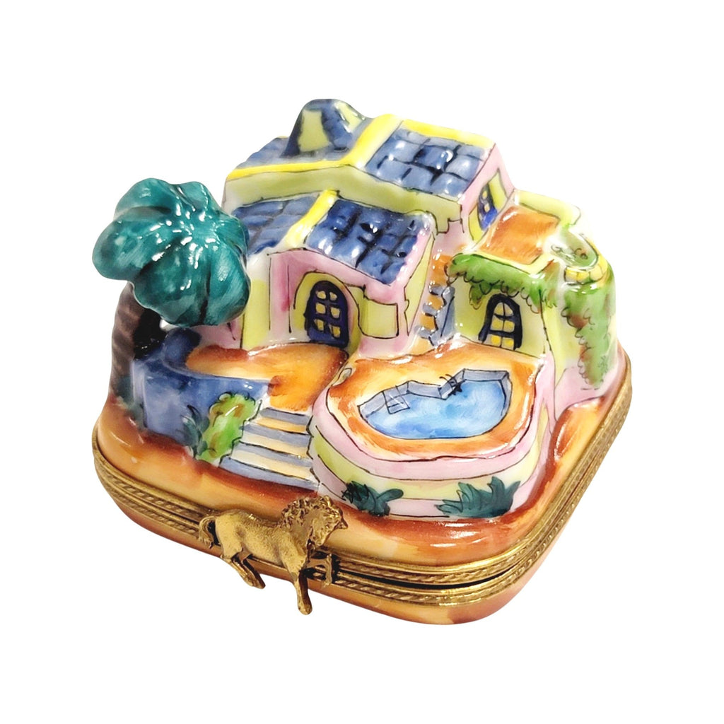 Beach Summer House California Florida Villa Pool Limoges Box, a hand-painted Limoges porcelain gift