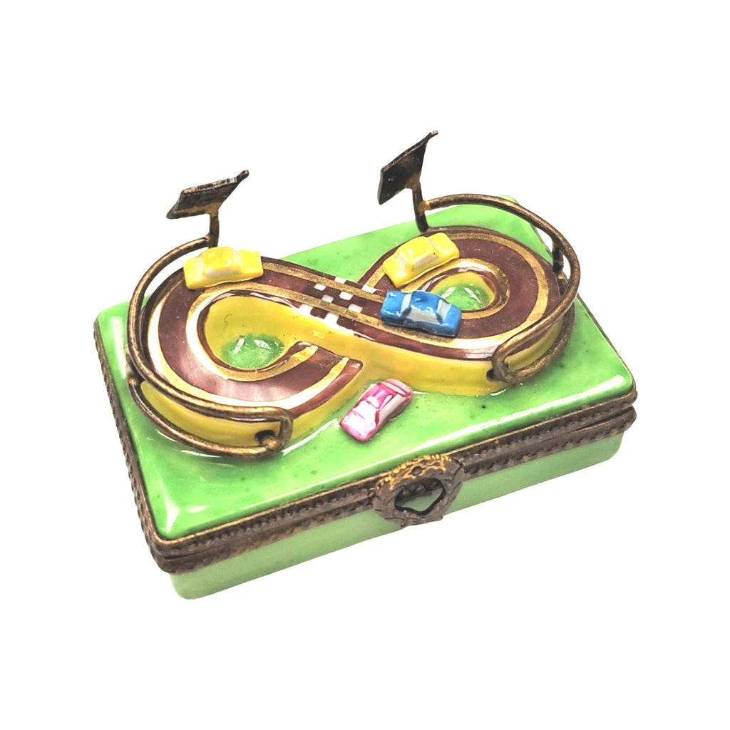 Car Race Track Limoges Box for Racing Enthusiasts, a hand-painted Limoges porcelain gift