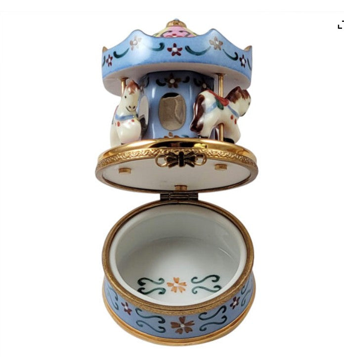 Blue Pink Carousel Limoges Box, view 2