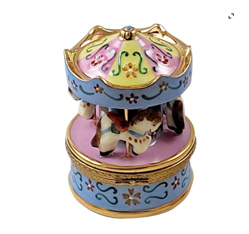 Blue Pink Carousel Limoges Box, view 3