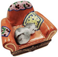 Limoges Boutique presents the Cat in Arm Chair, a genuine Limoges box painted by hand in France