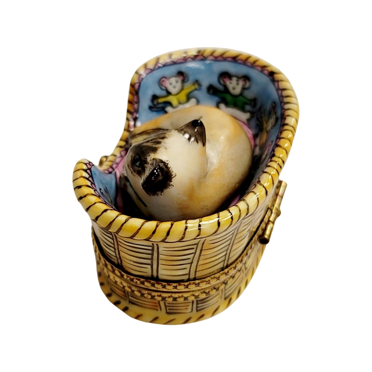 Cozy Cat in Basket Limoges Box Figurine, view 6