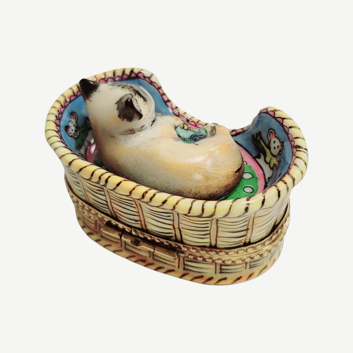 Cozy Cat in Basket Limoges Box Figurine, view 8
