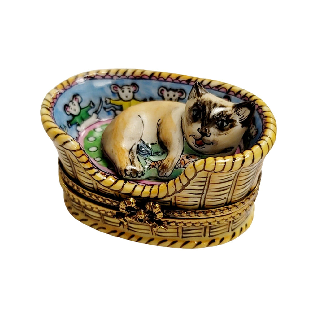 Cozy Cat in Basket Limoges Box Figurine, view 9