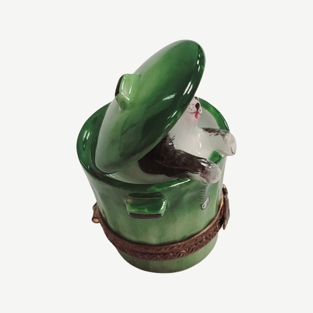 A thoughtful gift for Francophiles: the Cat in Green Trashcan Limoges box