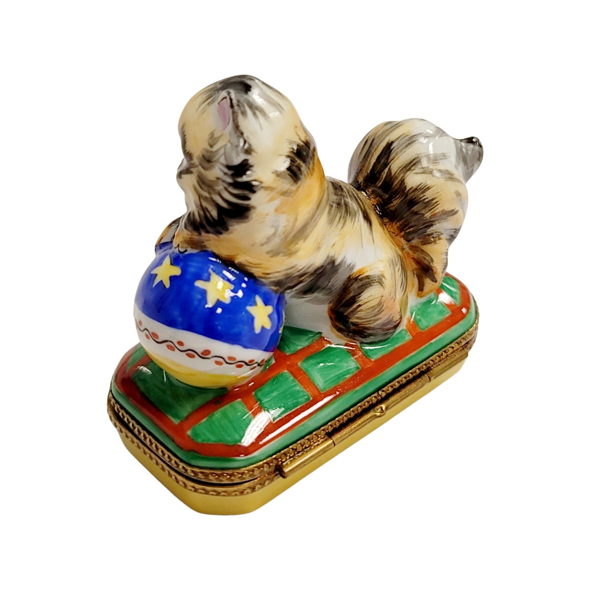 Treasured French collectible: Cat with Yarn Limoges box, painted by hand