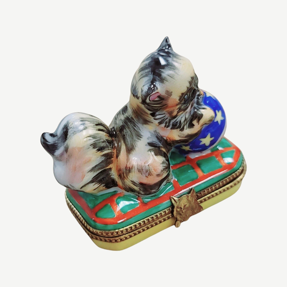 Hand-painted Cat with Yarn Limoges box, French artistry for lovers of fine art