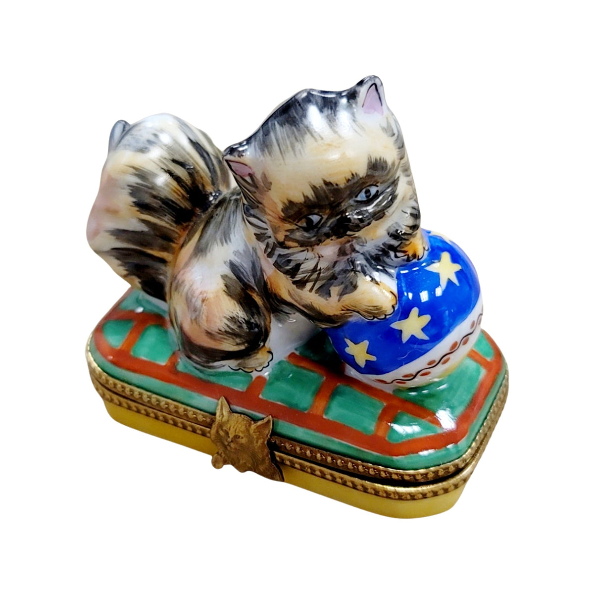 Genuine Cat with Yarn Limoges box painted by hand in France, from Limoges Boutique