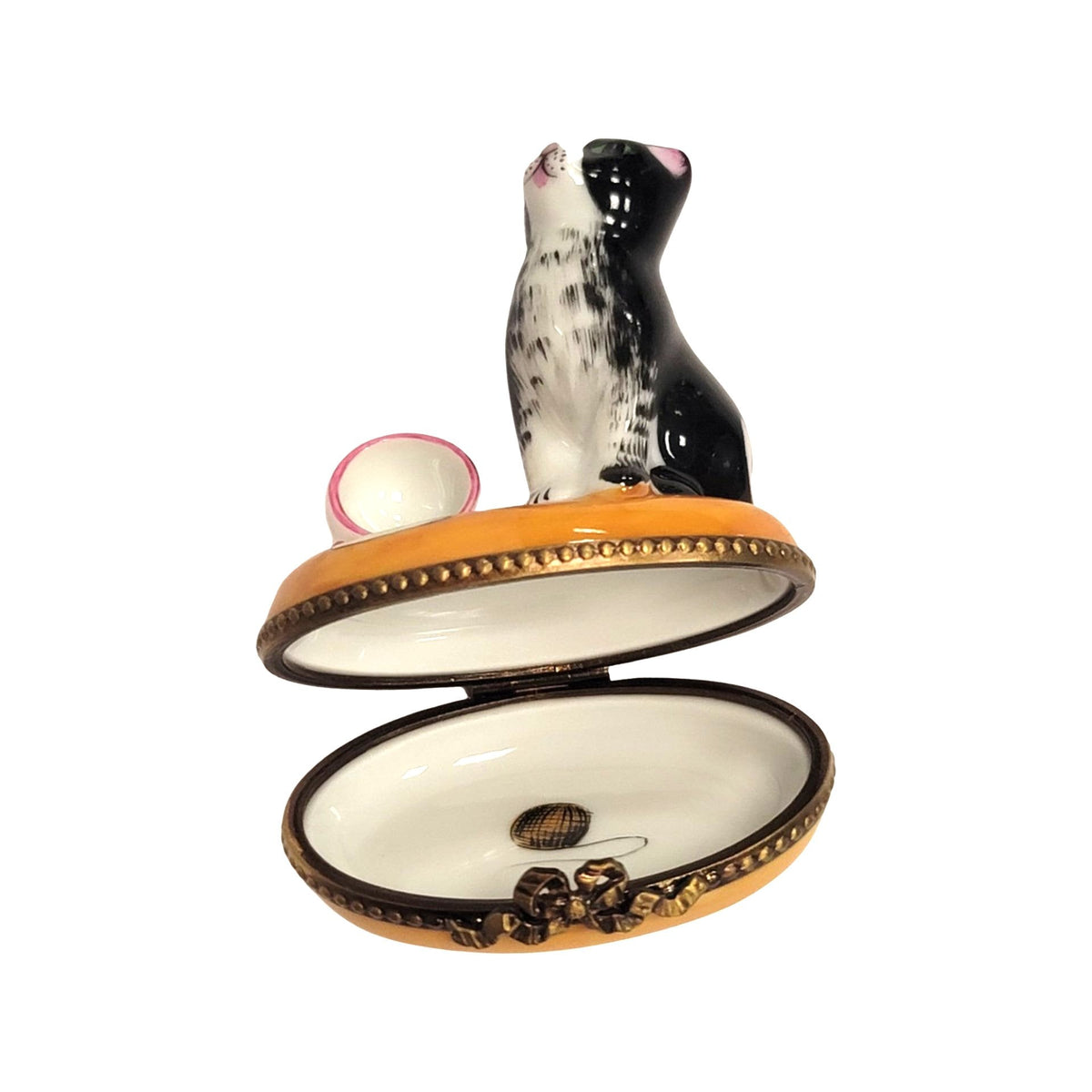 Artisan-painted Cat Spilt Milk Limoges box from France, a cherished collectible