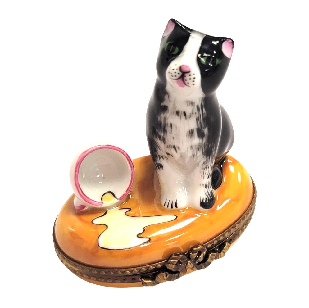 Cat Spilt Milk Limoges Box Figurine, a hand-painted Limoges porcelain gift