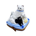 Cat w Kittens Figurine Limoges Box, a hand-painted Limoges porcelain gift