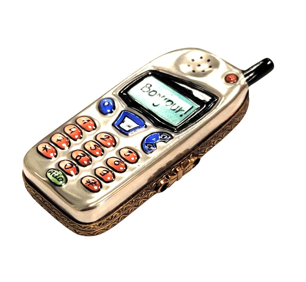 Cell Phone Limoges Box Figurine, a hand-painted Limoges porcelain gift