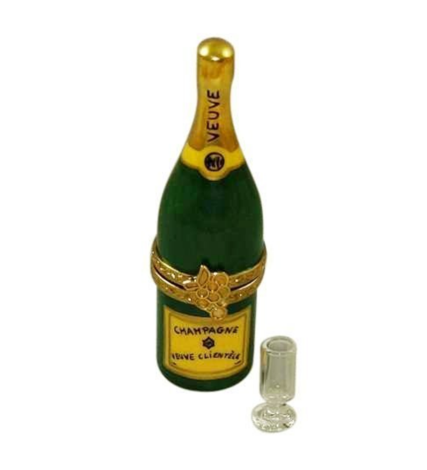 Champagne Bottle Flute Limoges Box for Celebrations, a hand-painted Limoges porcelain gift