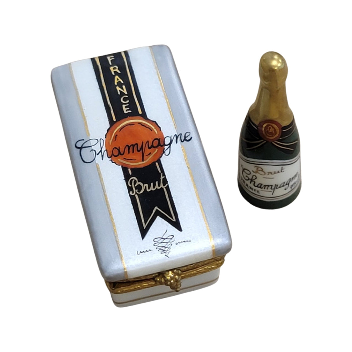 Champagne Bottle in Figurine Limoges Box, a hand-painted Limoges porcelain gift