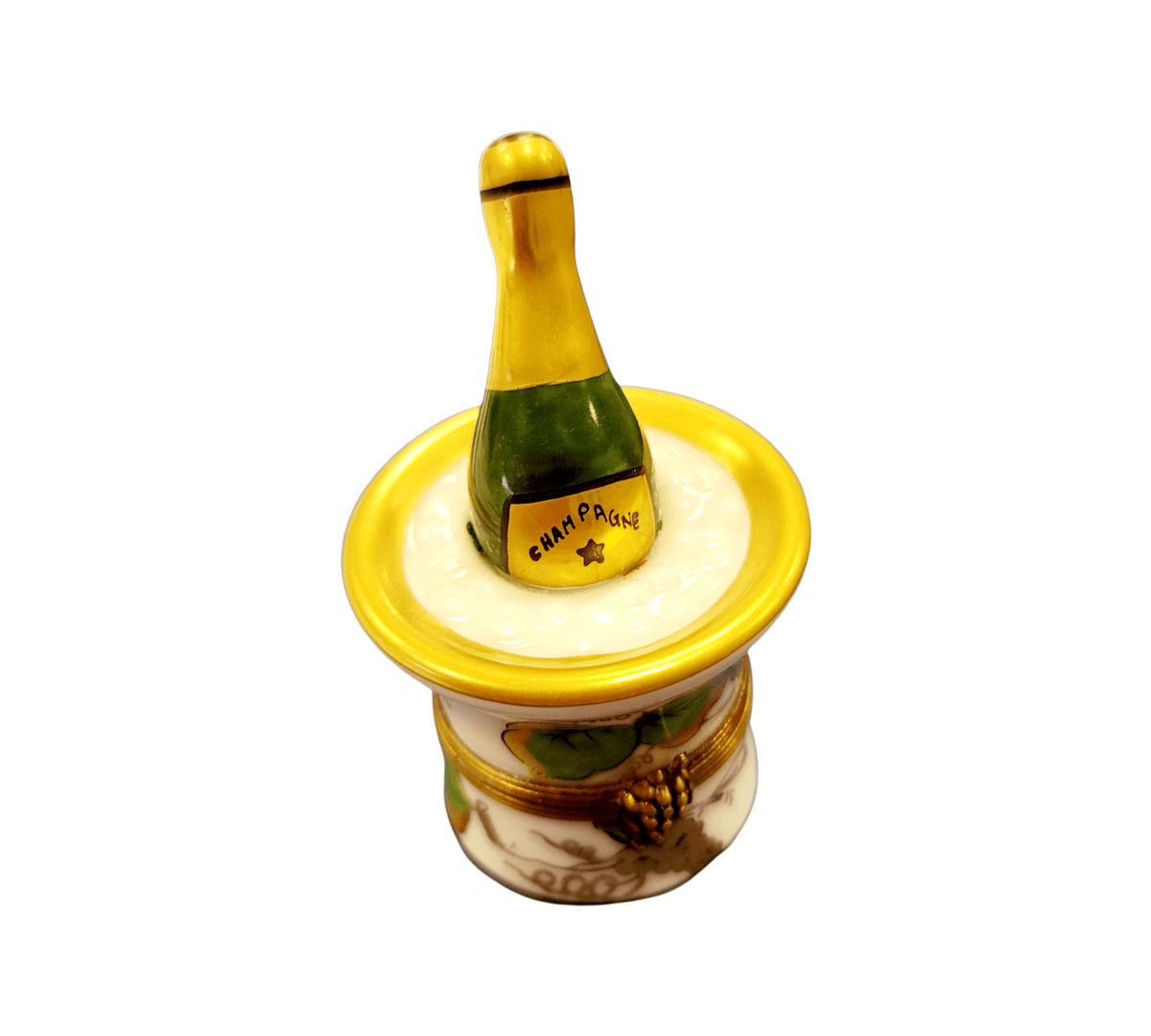 Champagne Bucket Grapes Limoges Box Figurine Collectors, a hand-painted Limoges porcelain gift
