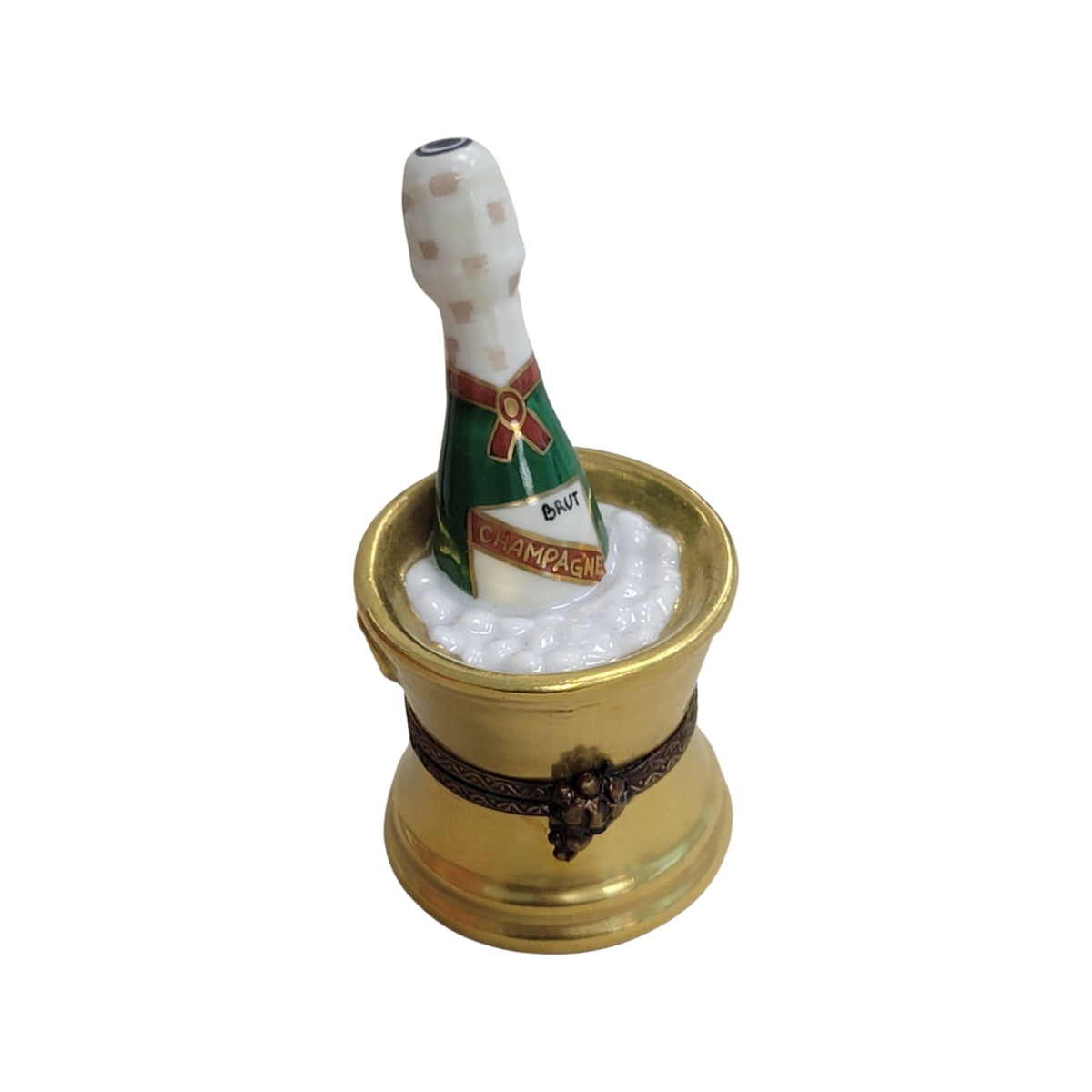 Gold Champagne Bucket Limoges Box Figurine for Celebrations, a hand-painted Limoges porcelain gift