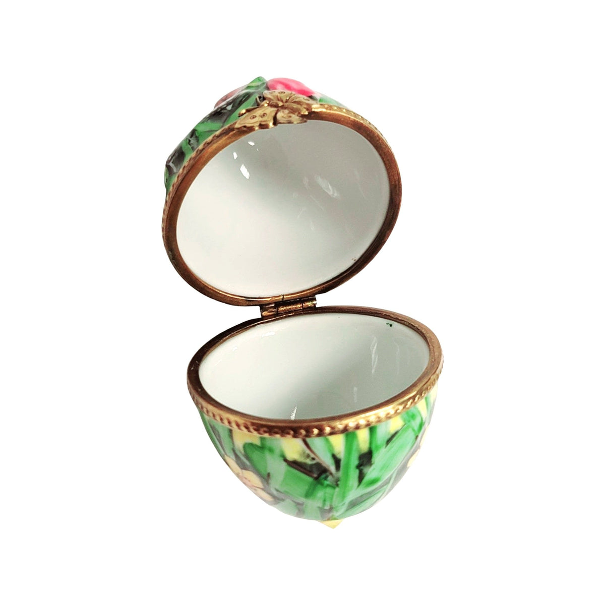 Treasured French collectible: Egg Butterfly Cat in Grass Limoges box, painted by hand