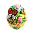 Egg Butterfly Cat in Grass Porcelain Art Object, a hand-painted Limoges porcelain gift
