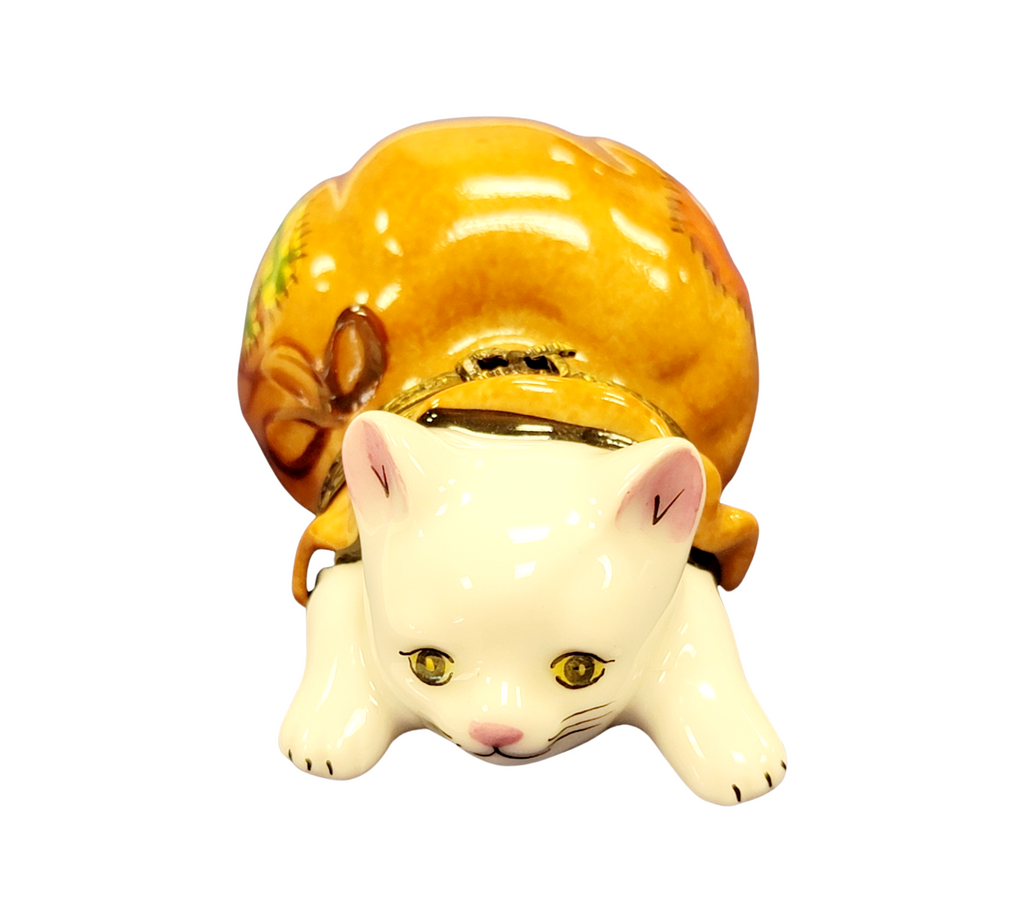Hand-painted Cat in Bag Limoges box, French artistry for lovers of fine art