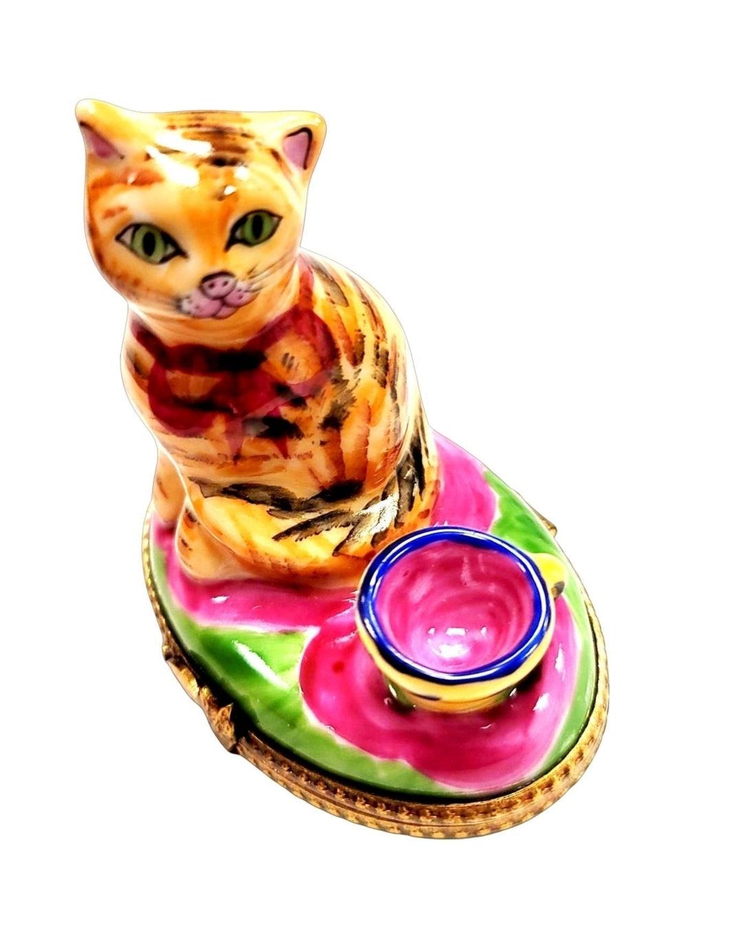 The Cat with Pink Cup, a Limoges keepsake with true French charm