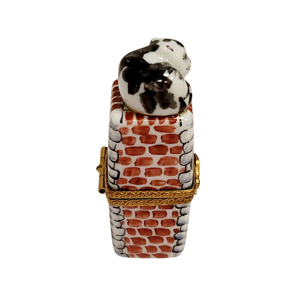Artisan-painted Cat on Chimney Limoges box from France, a cherished collectible