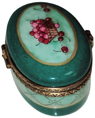 Cherries on Green Oval Limoges Porcelain Box, view 3