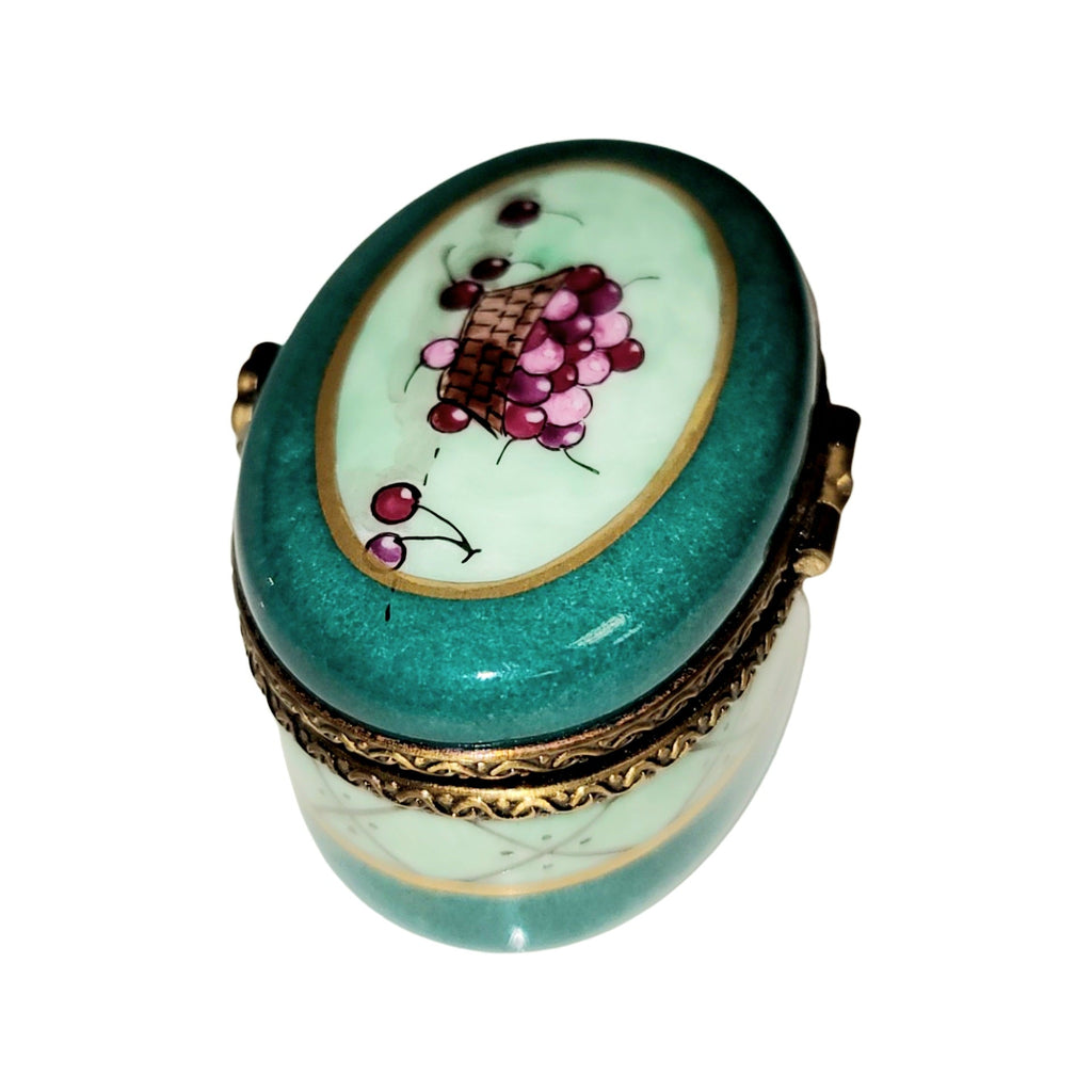 Cherries on Green Oval Limoges Porcelain Box, view 4