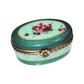 Cherries on Green Oval Limoges Porcelain Box, a hand-painted Limoges porcelain gift