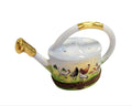 Watering Can with Chickens for Charming Garden Decor, a hand-painted Limoges porcelain gift