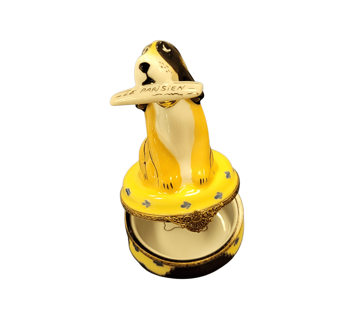 Fine art lovers will admire this Dog with Newspaper Limoges box