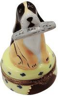 Dog w Newspaper Limoges Box Figurine, a hand-painted Limoges porcelain gift