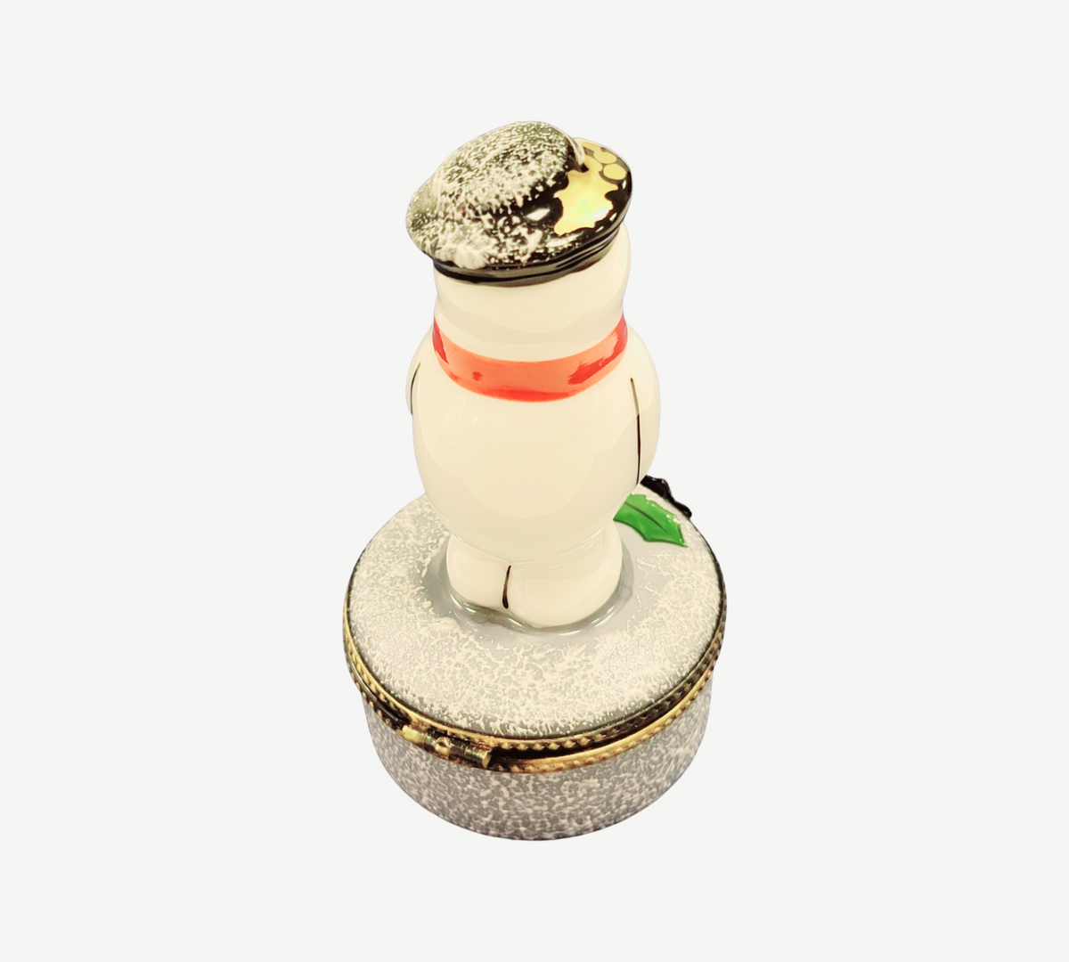 French Snowman Limoges Box Figurine, view 2